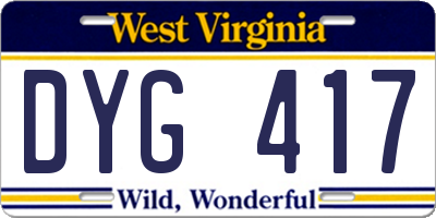 WV license plate DYG417