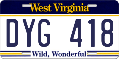WV license plate DYG418