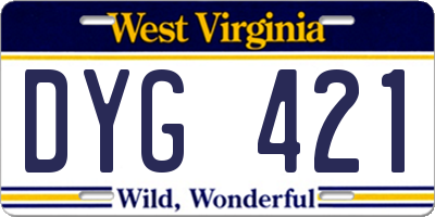 WV license plate DYG421