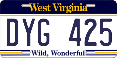 WV license plate DYG425