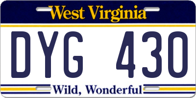 WV license plate DYG430