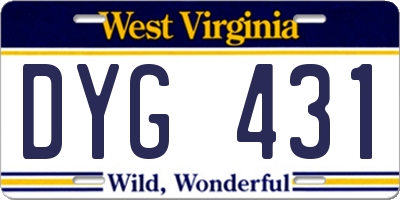 WV license plate DYG431