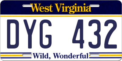 WV license plate DYG432
