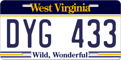 WV license plate DYG433
