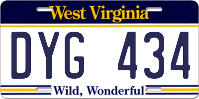 WV license plate DYG434