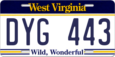 WV license plate DYG443