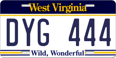 WV license plate DYG444