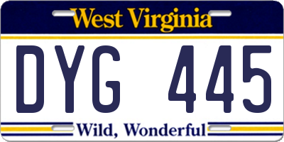 WV license plate DYG445