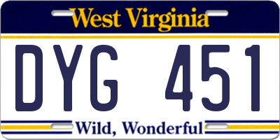 WV license plate DYG451