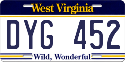 WV license plate DYG452