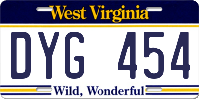 WV license plate DYG454