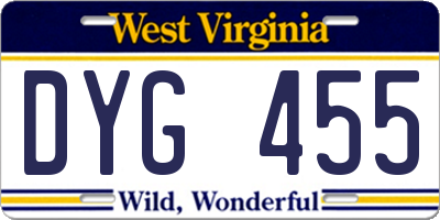 WV license plate DYG455