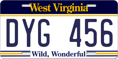 WV license plate DYG456