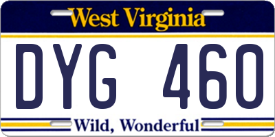 WV license plate DYG460
