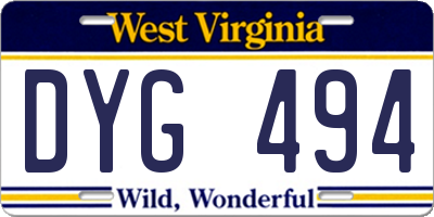 WV license plate DYG494