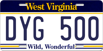 WV license plate DYG500