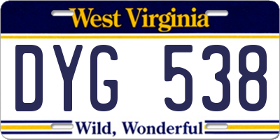 WV license plate DYG538