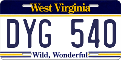 WV license plate DYG540