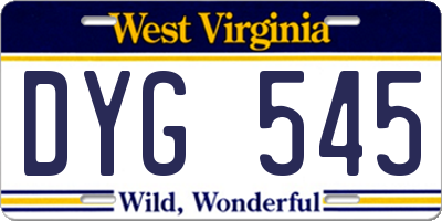 WV license plate DYG545