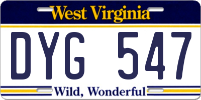 WV license plate DYG547