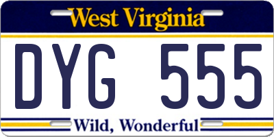 WV license plate DYG555