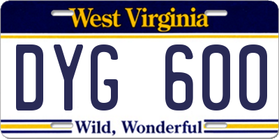 WV license plate DYG600