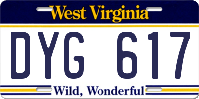 WV license plate DYG617
