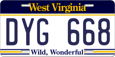 WV license plate DYG668