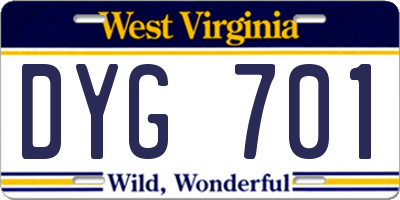 WV license plate DYG701