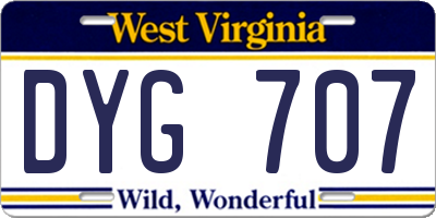 WV license plate DYG707