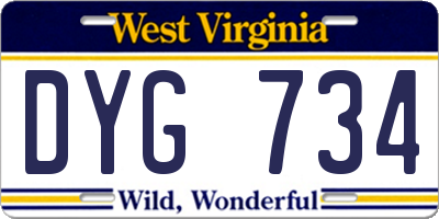 WV license plate DYG734