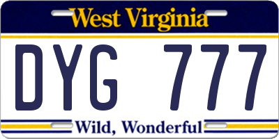WV license plate DYG777