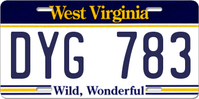 WV license plate DYG783