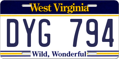 WV license plate DYG794