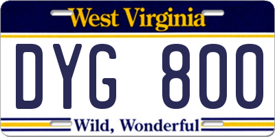 WV license plate DYG800