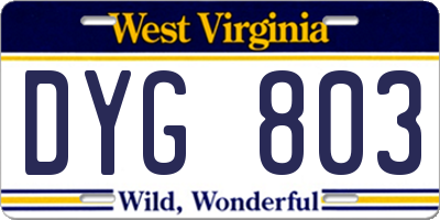 WV license plate DYG803
