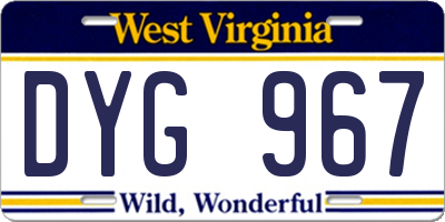 WV license plate DYG967