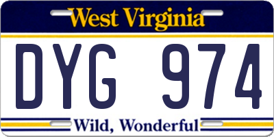WV license plate DYG974