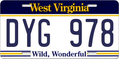 WV license plate DYG978
