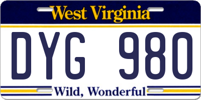 WV license plate DYG980