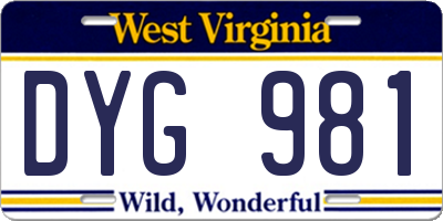 WV license plate DYG981