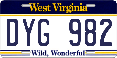 WV license plate DYG982