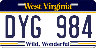WV license plate DYG984