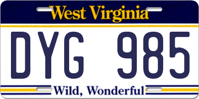 WV license plate DYG985