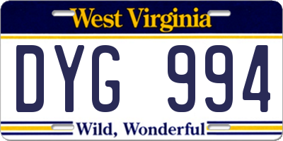 WV license plate DYG994