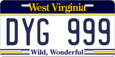 WV license plate DYG999