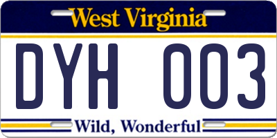WV license plate DYH003