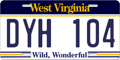 WV license plate DYH104