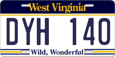 WV license plate DYH140