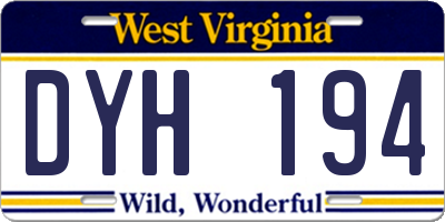 WV license plate DYH194